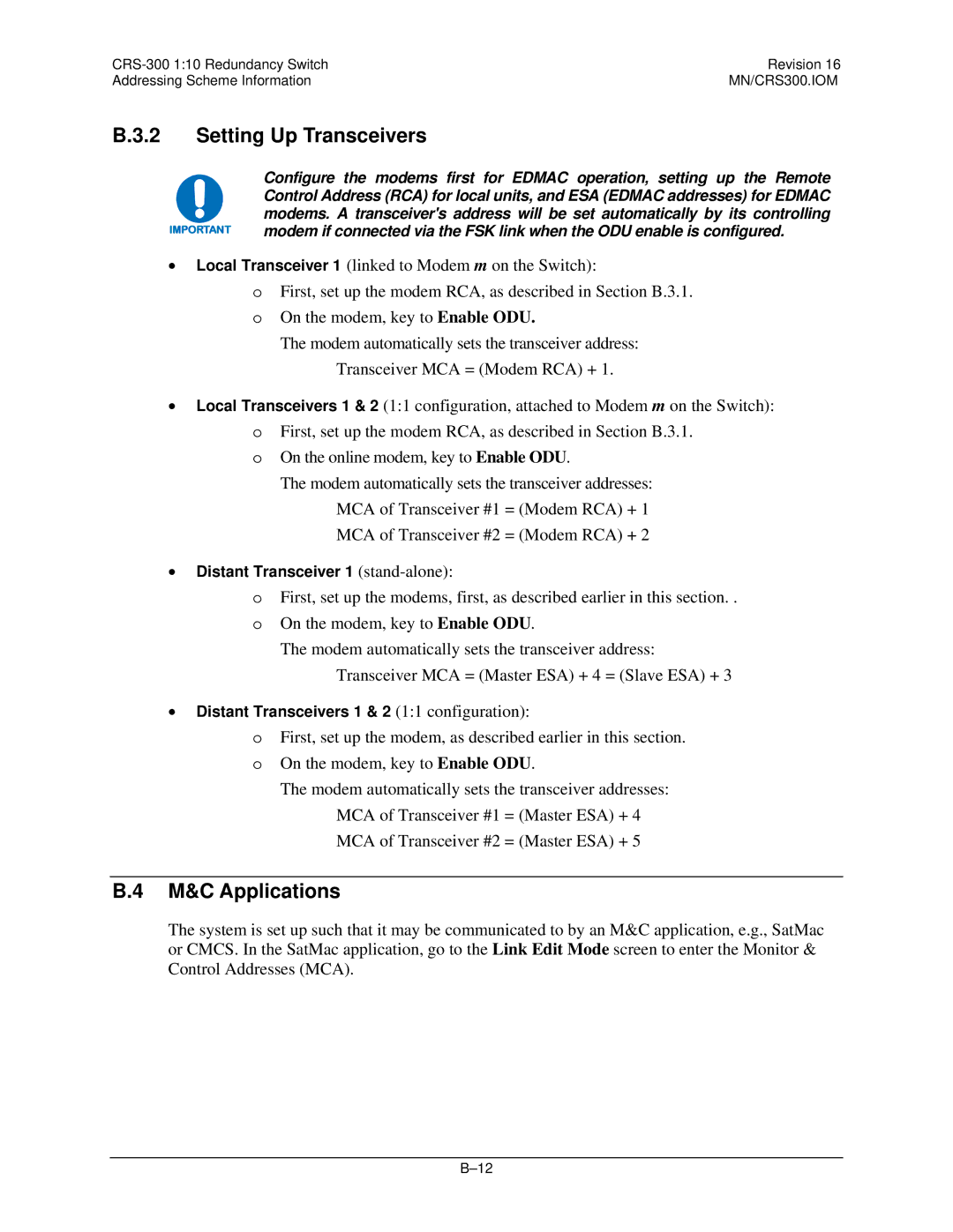 Mocomtech CRS-300 operation manual Setting Up Transceivers, M&C Applications 