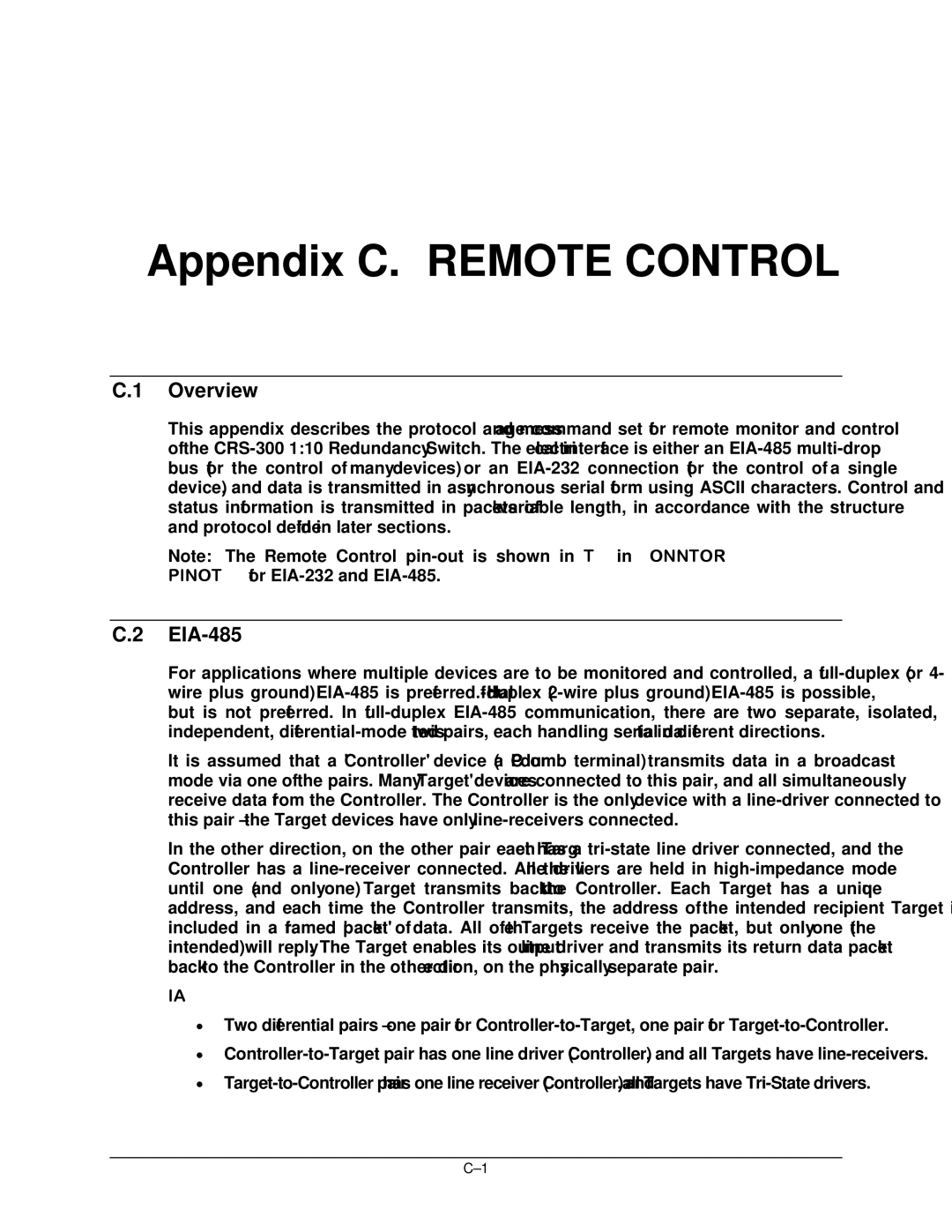 Mocomtech CRS-300 operation manual Appendix C. Remote Control, EIA-485 