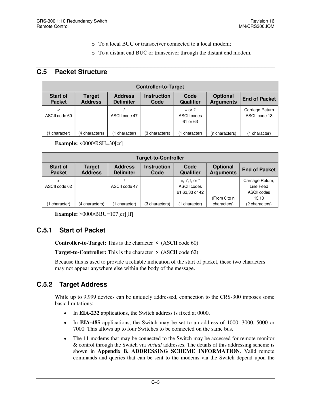 Mocomtech CRS-300 operation manual Packet Structure, Start of Packet, Target Address, Delimiter, Qualifier 