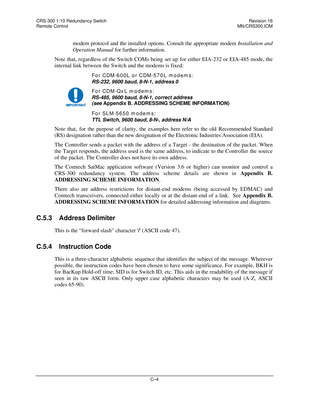 Mocomtech CRS-300 operation manual Address Delimiter, Instruction Code 