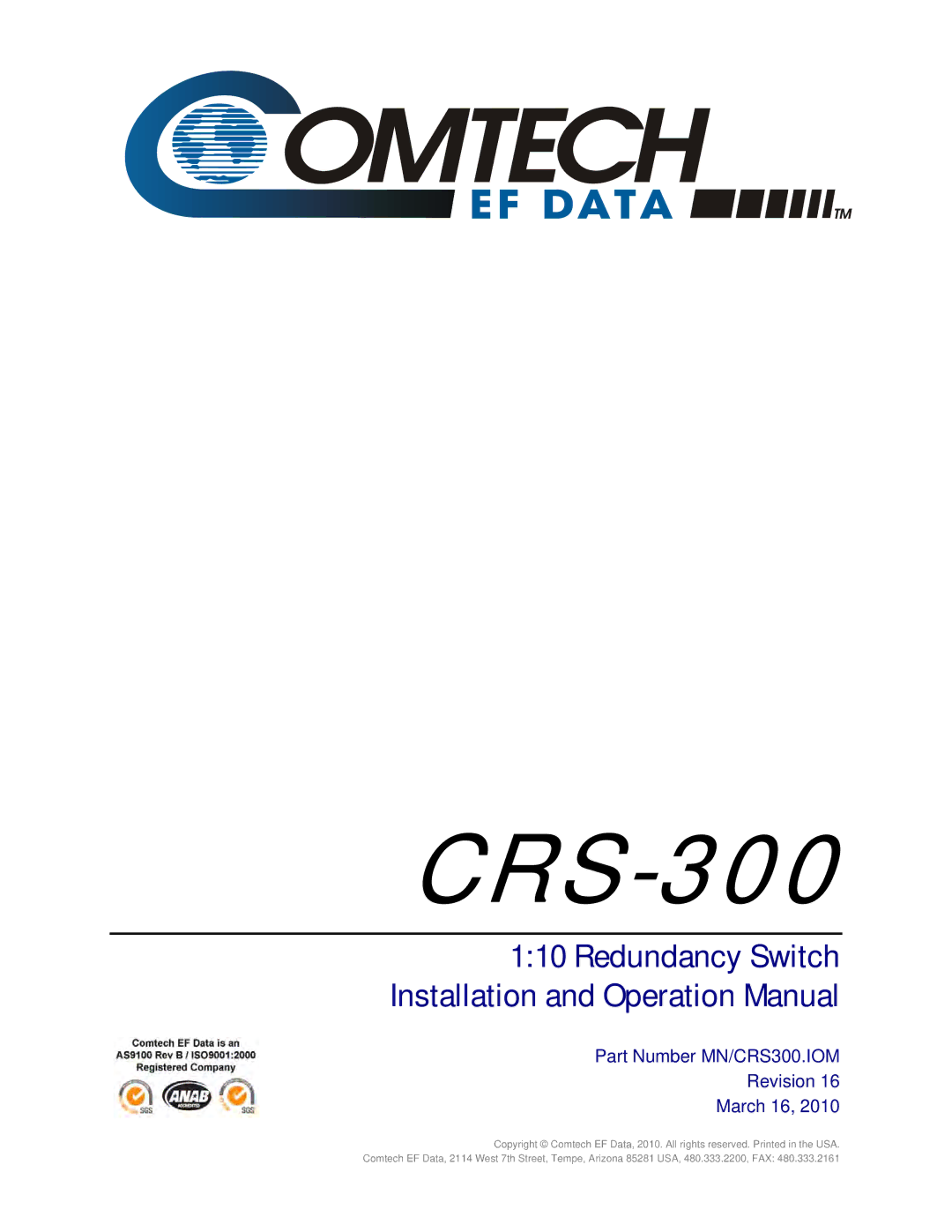 Mocomtech CRS-300 operation manual Part Number MN/CRS300.IOM Revision March 16 