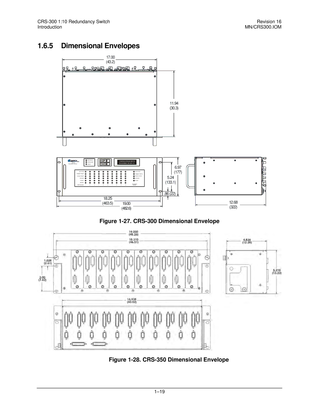 Mocomtech operation manual Dimensional Envelopes, CRS-300 Dimensional Envelope 