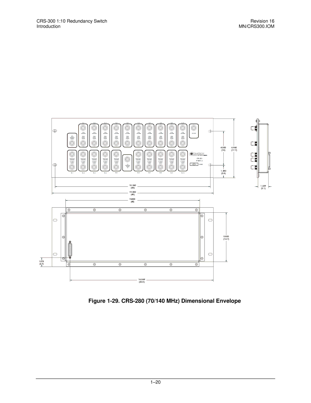 Mocomtech CRS-300 operation manual CRS-280 70/140 MHz Dimensional Envelope 