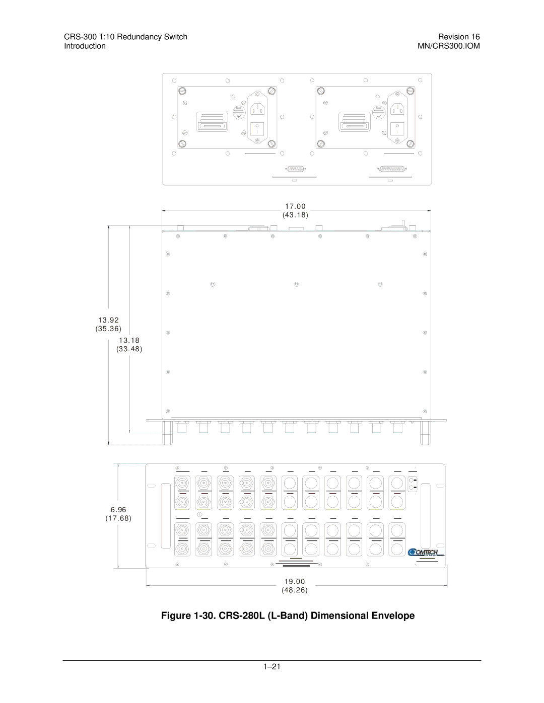 Mocomtech CRS-300 operation manual CRS-280L L-Band Dimensional Envelope 