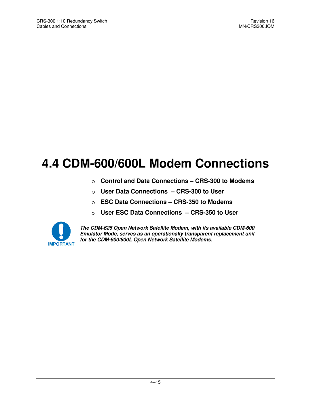 Mocomtech CRS-300 operation manual CDM-600/600L Modem Connections 