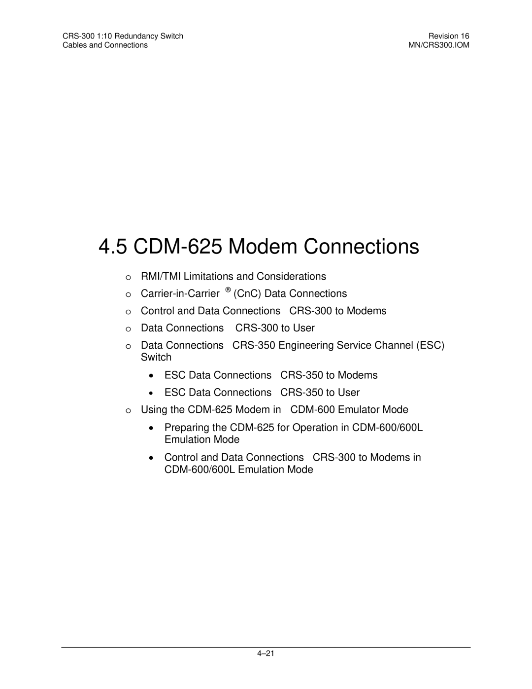 Mocomtech CRS-300 operation manual CDM-625 Modem Connections 