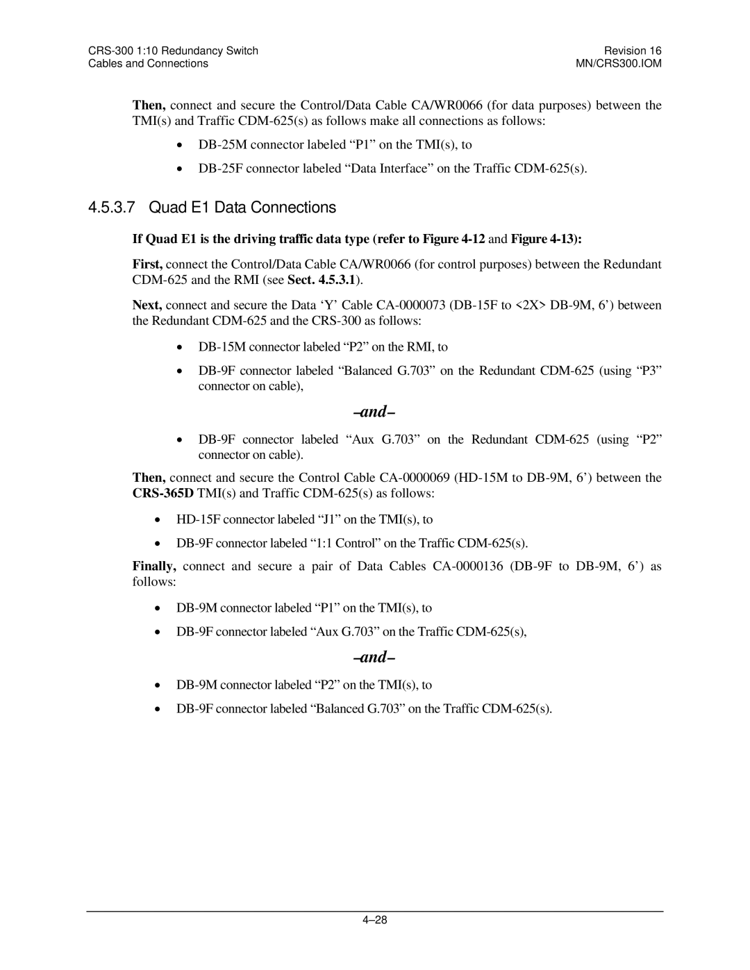 Mocomtech CRS-300 operation manual Quad E1 Data Connections 