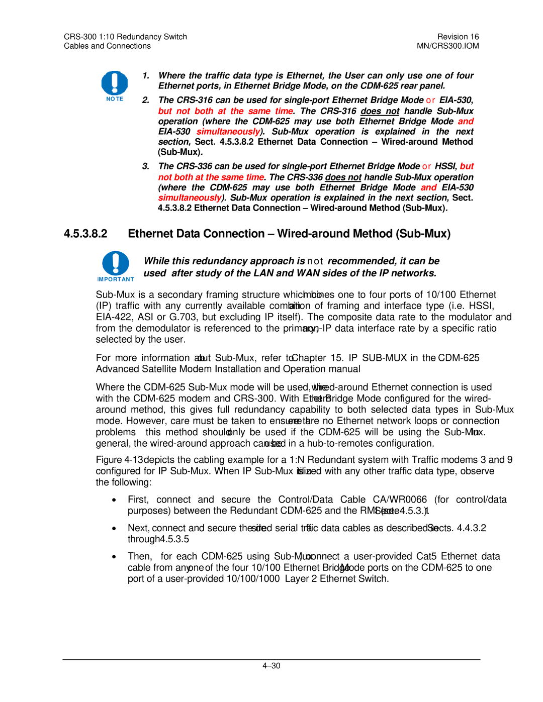 Mocomtech CRS-300 operation manual Ethernet Data Connection Wired-around Method Sub-Mux 