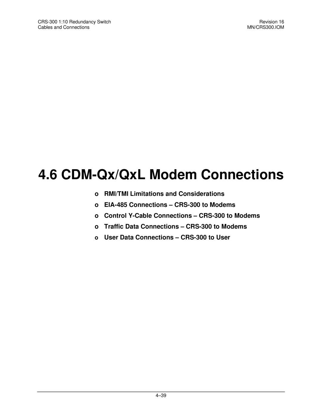 Mocomtech CRS-300 operation manual CDM-Qx/QxL Modem Connections 