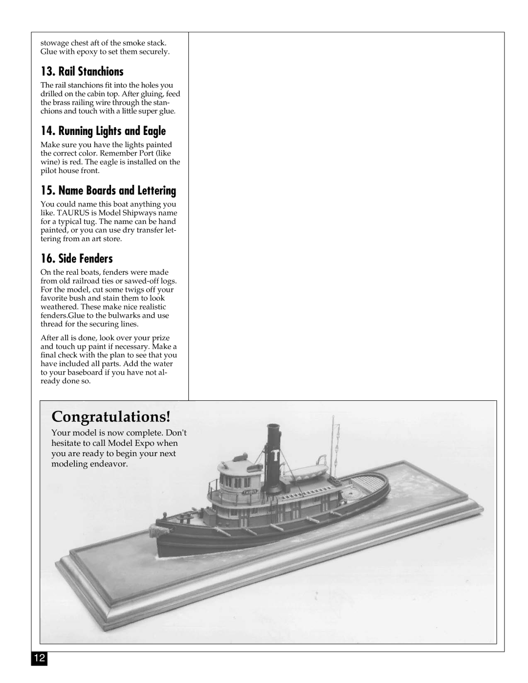 Model Shipways 2021 manual Rail Stanchions, Running Lights and Eagle, Name Boards and Lettering, Side Fenders 