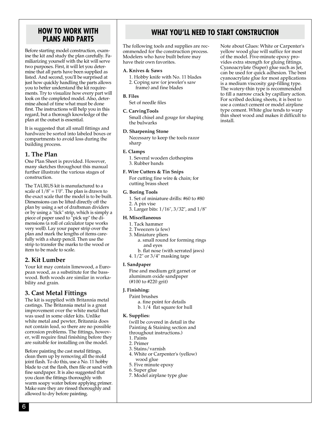 Model Shipways 2021 manual HOW to Work with Plans and Parts, Kit Lumber, Cast Metal Fittings 