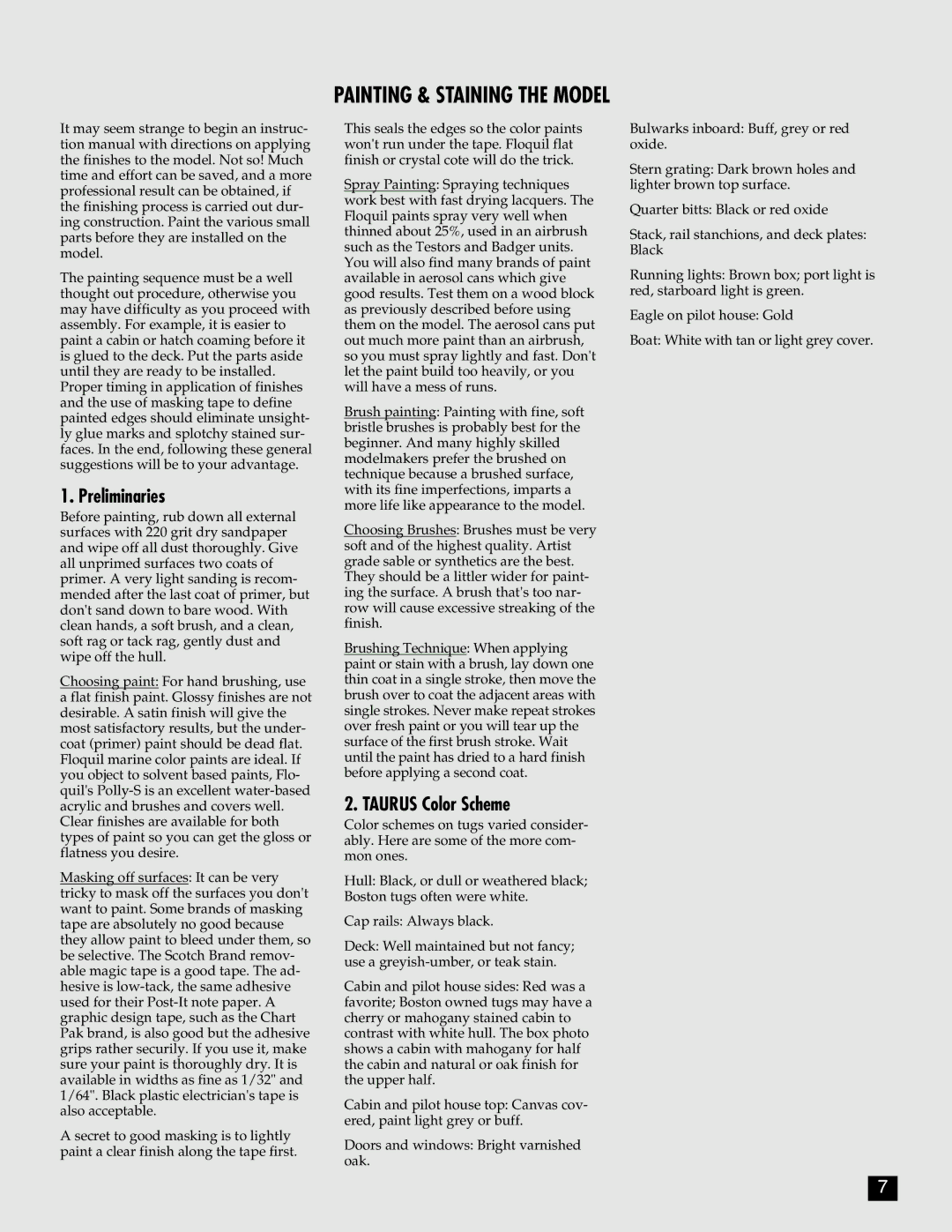 Model Shipways 2021 manual Preliminaries, Taurus Color Scheme 