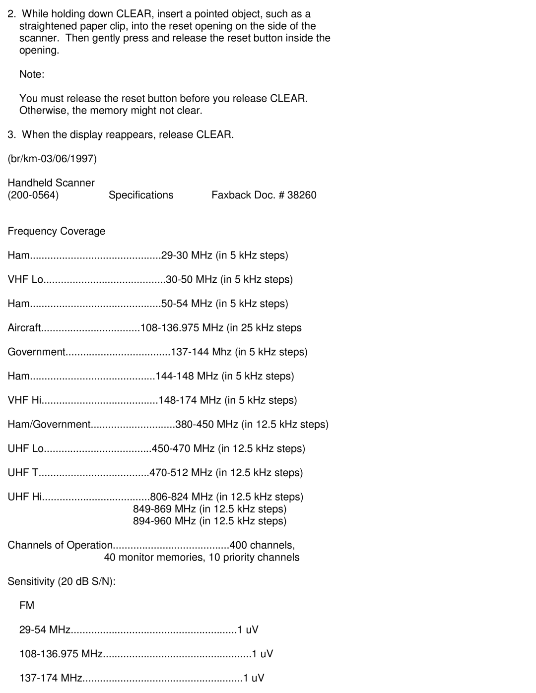 Moen 200-0564 manual MHz in 5 kHz steps 