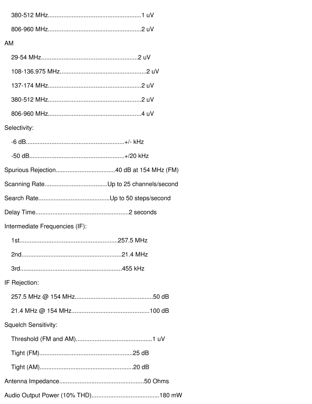 Moen 200-0564 manual Selectivity +/- kHz 