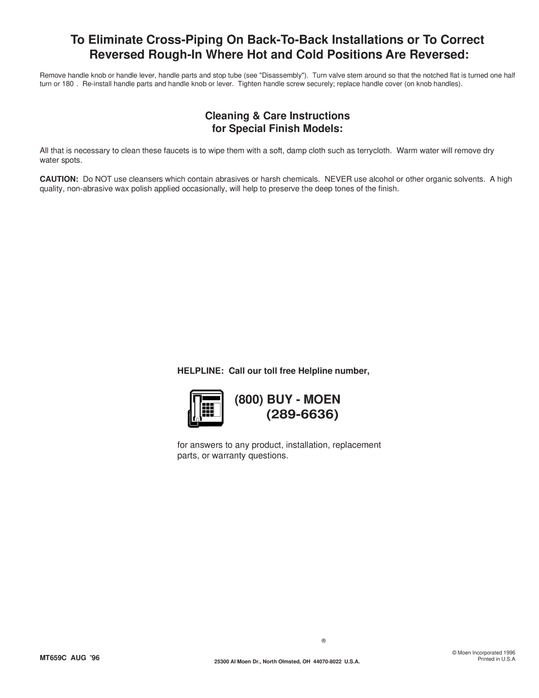 Moen 2400 Series, 2200 Series installation instructions BUY Moen 289-6636 