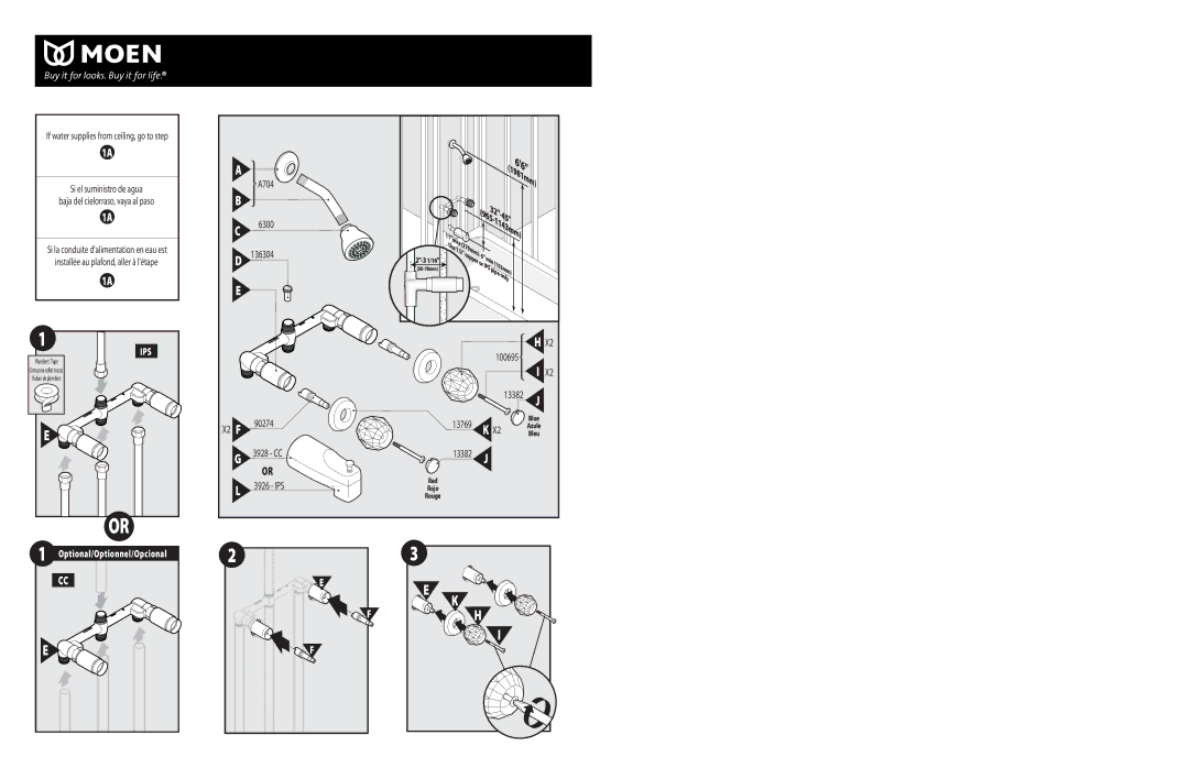 Moen 82419, 2982, 2919 warranty Ips, Optional/Optionnel/Opcional 