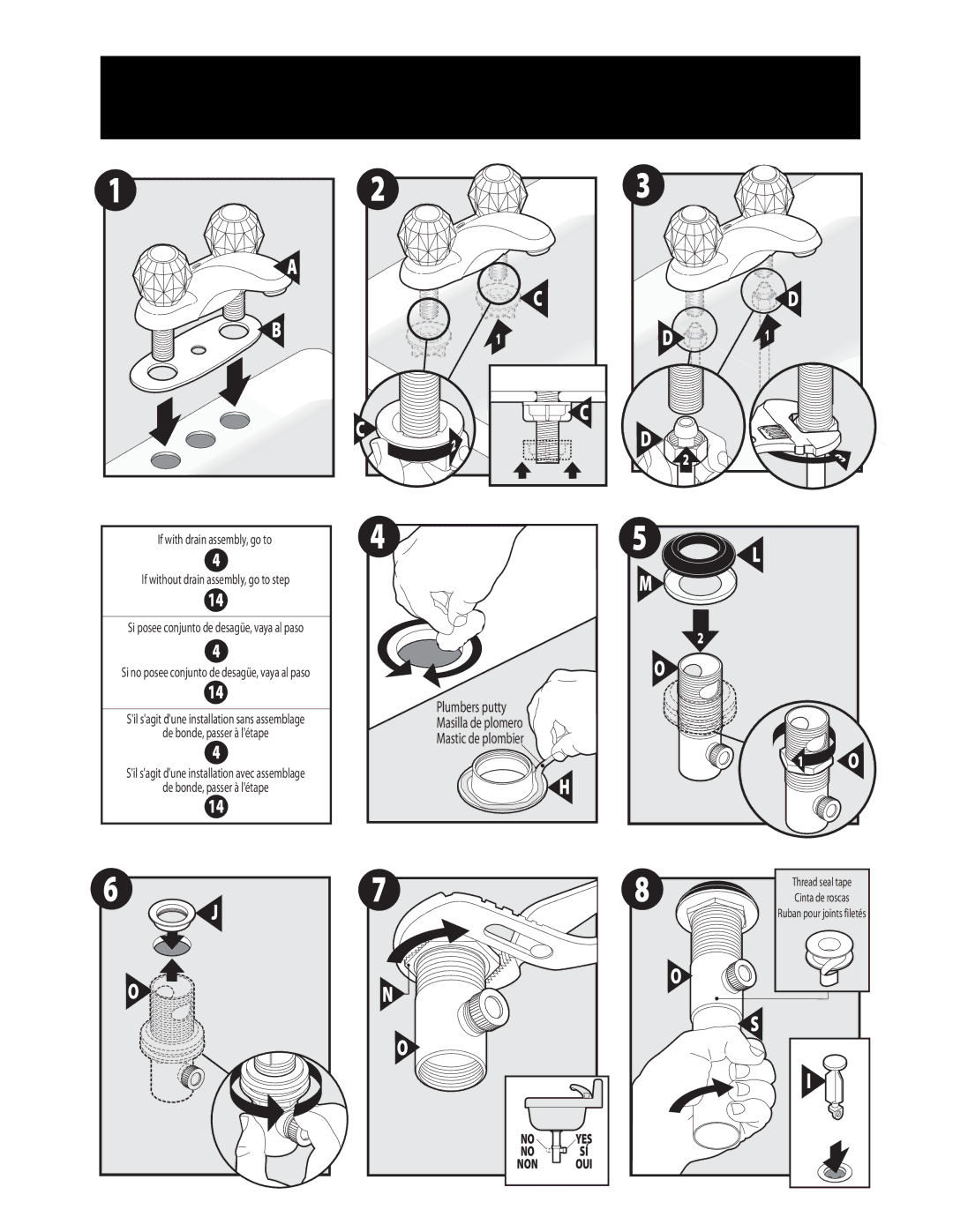 Moen 64930, 4935, 4920, 64919, 64950 Series, 64900 If with drain assembly, go to, If without drain assembly, go to step 