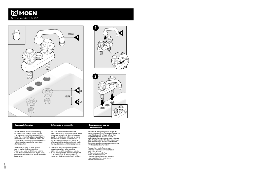 Moen 4975, 74998 warranty 100665, Utilice sólo agua fría para beber o cocinar 