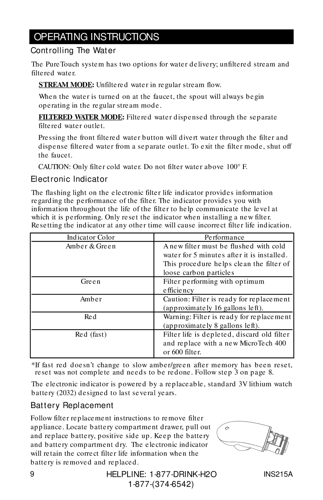 Moen 87030, 7037 87025, 87034 Series owner manual Operating Instructions, Controlling The Water 