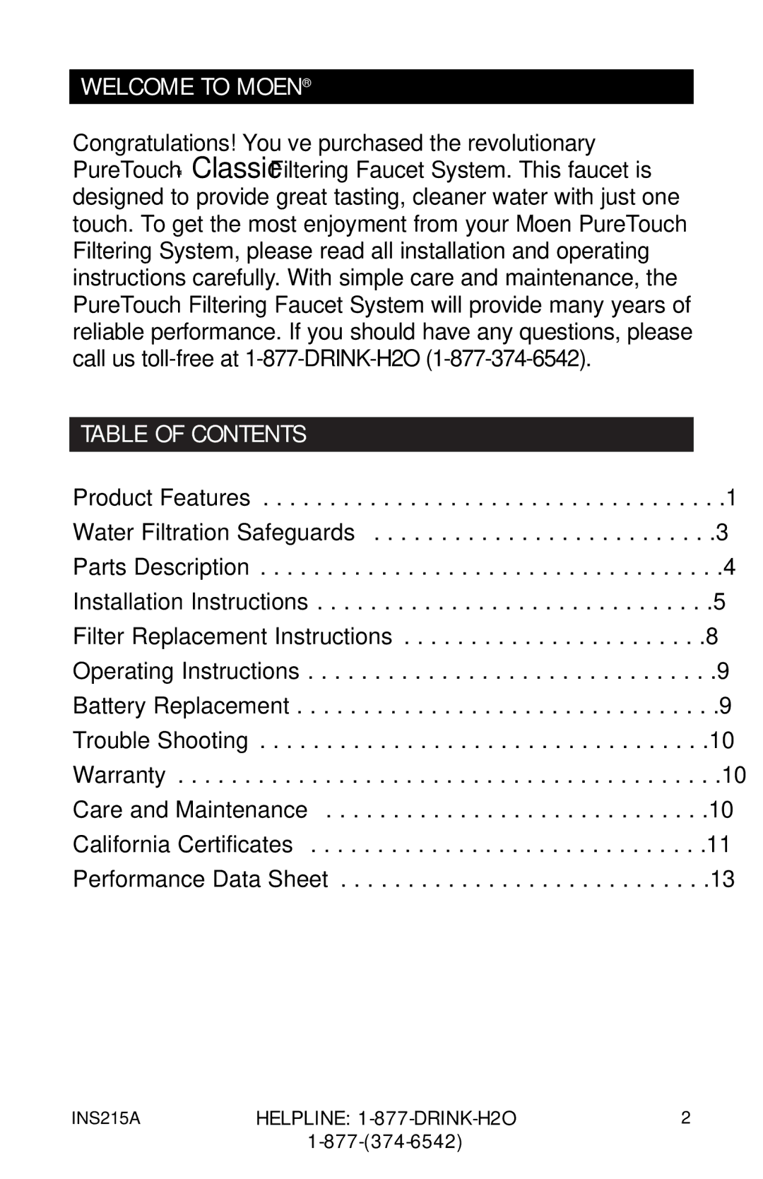 Moen 7037 87025, 87030, 87034 Series owner manual Welcome to Moen, Table of Contents 