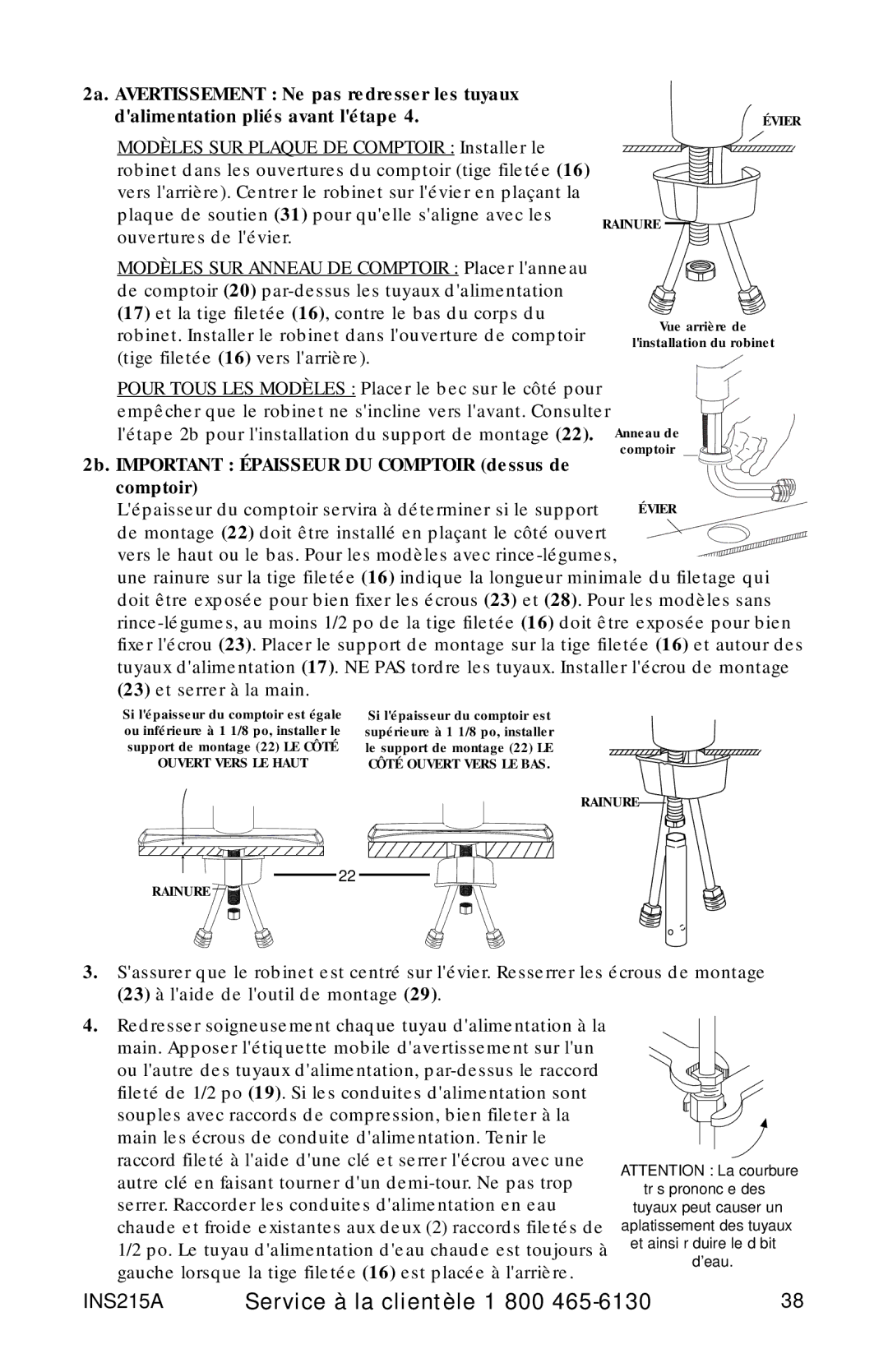 Moen 7037 87025, 87030, 87034 Series owner manual 2b. Important Épaisseur DU Comptoir dessus de comptoir 