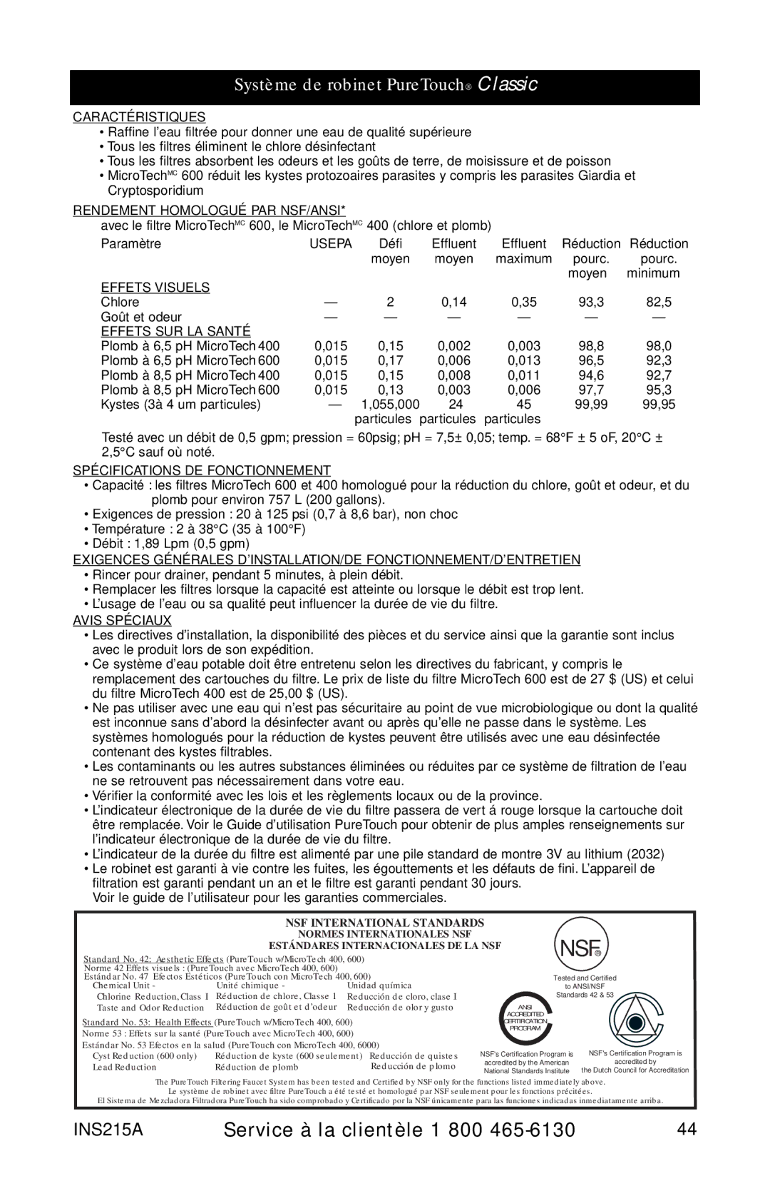 Moen 7037 87025, 87030, 87034 Series owner manual Système de robinet PureTouch Classic 