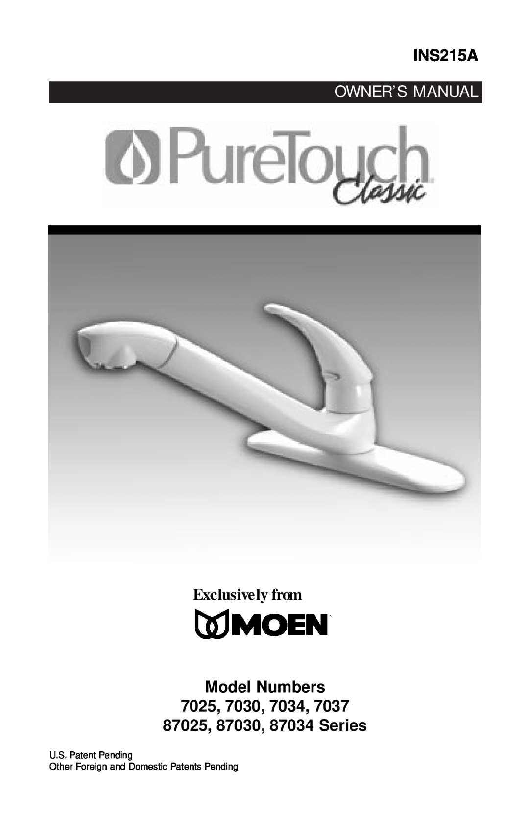 Moen 7037 87025 owner manual INS215A, Exclusively from, Model Numbers, 87025, 87030, 87034 Series 