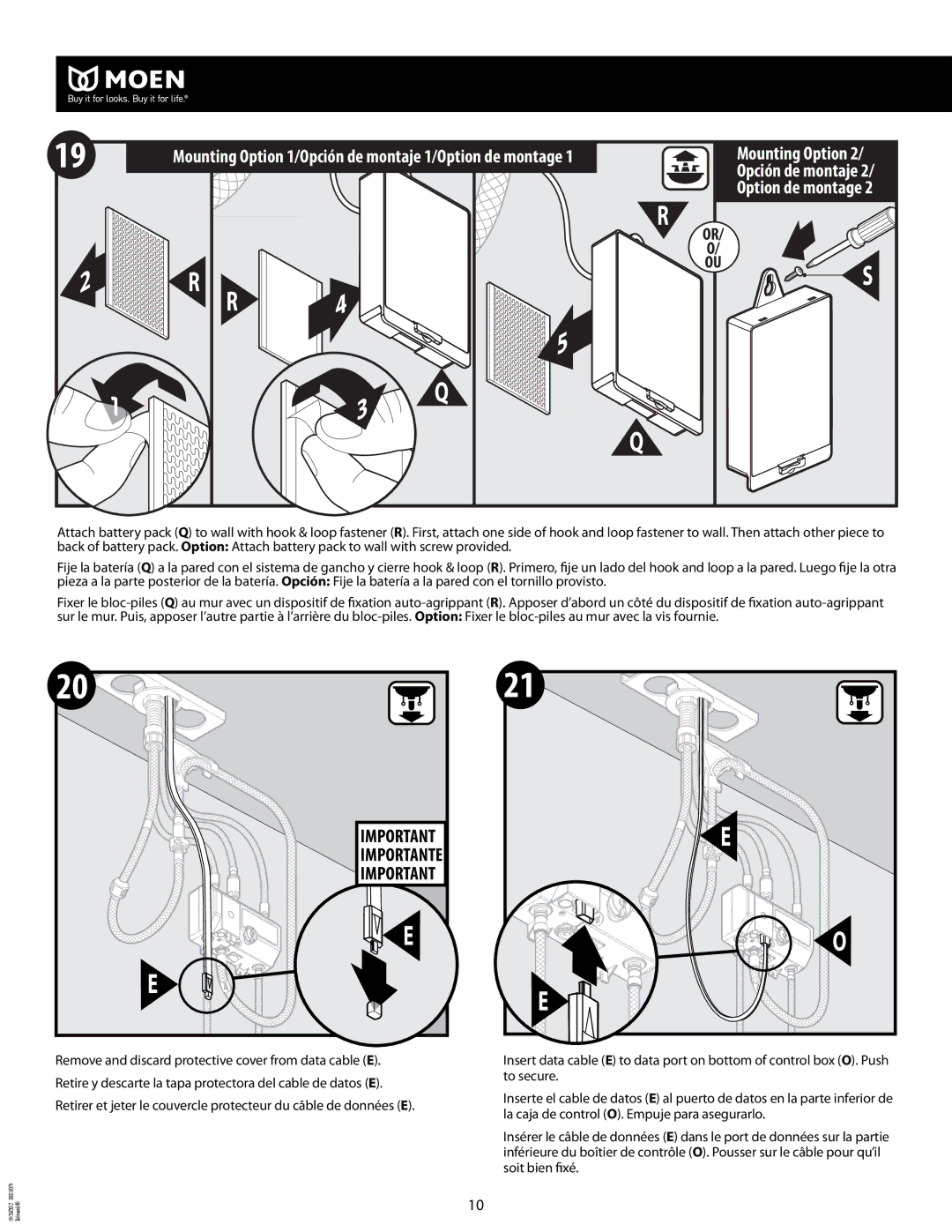 Moen 7594E SERIES manual Mounting Option 1/Opción de montaje 1/Option de montage 