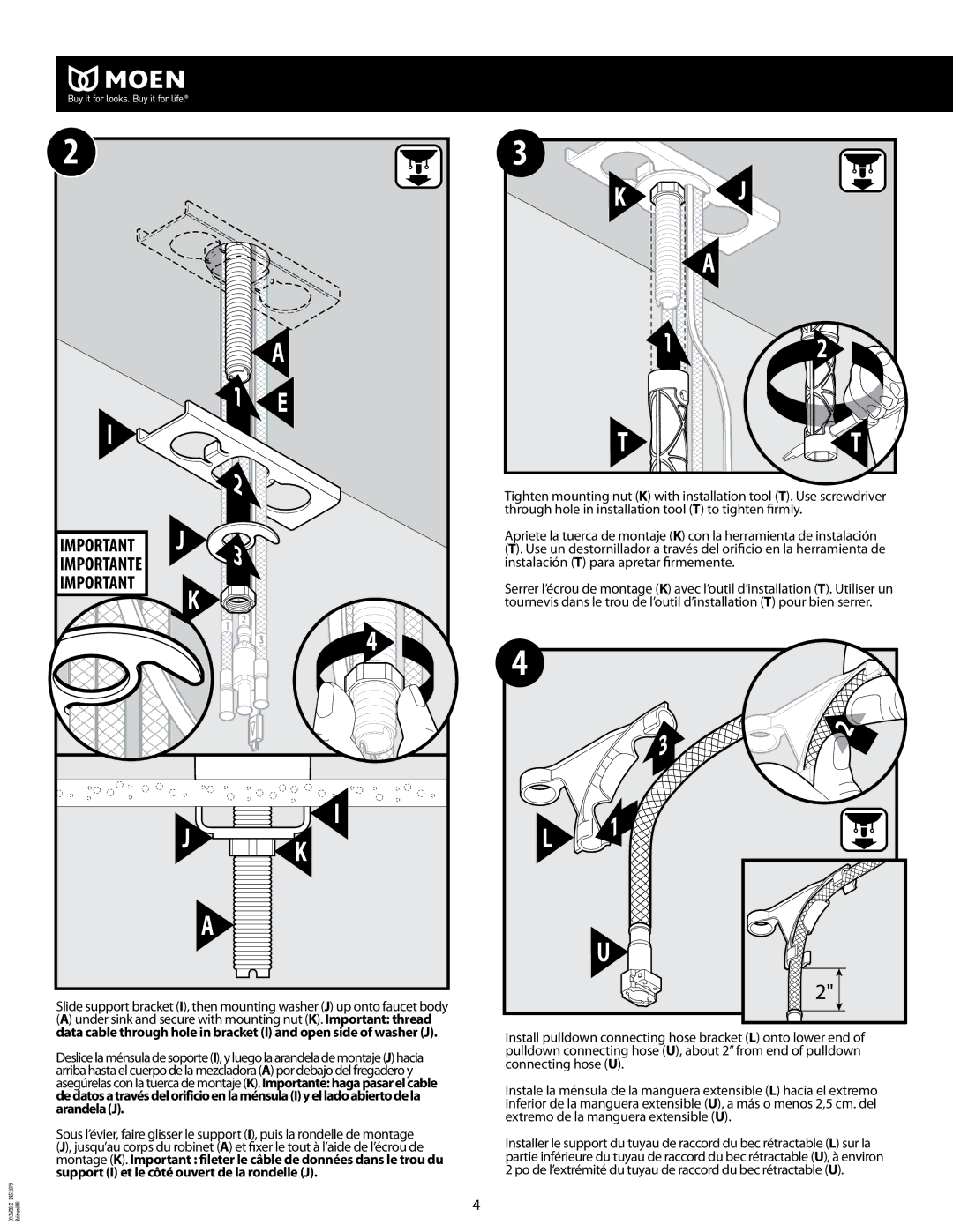 Moen 7594E SERIES manual Importante 