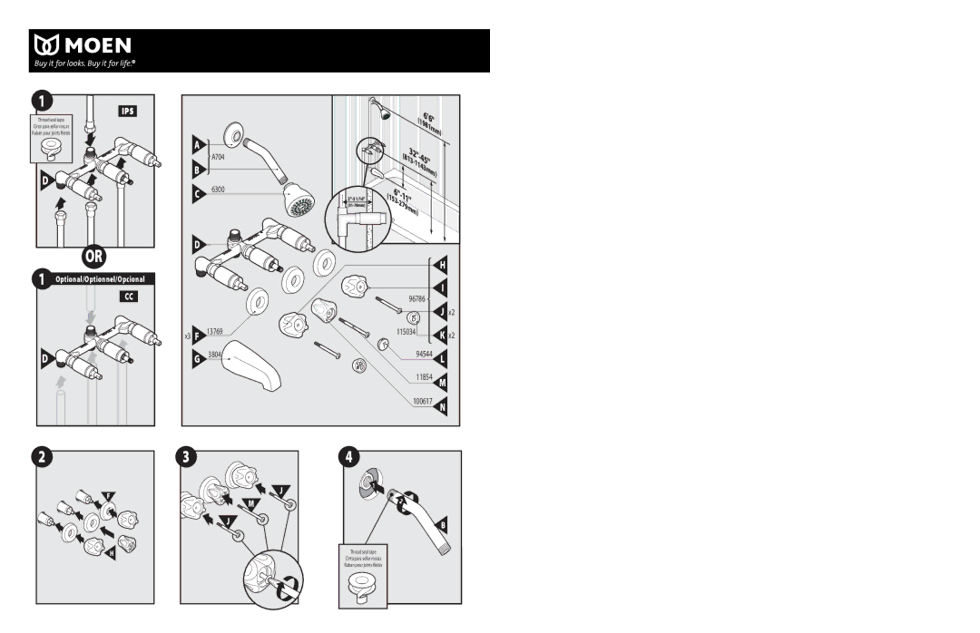 Moen 82377, 83000 series warranty Ips, Optional/Optionnel/Opcional 