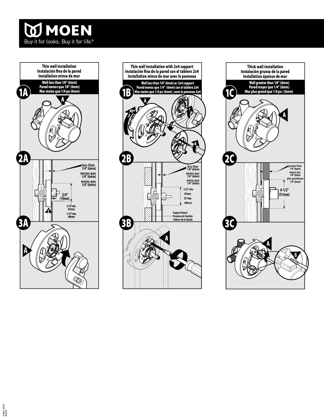 Moen L2300, 8300, 62300, 2500 warranty Thin wall installation with 2x4 support 