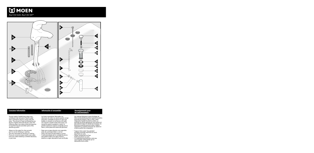 Moen 8417, 8419, 8418 warranty Utilice sólo agua fría para beber o cocinar 