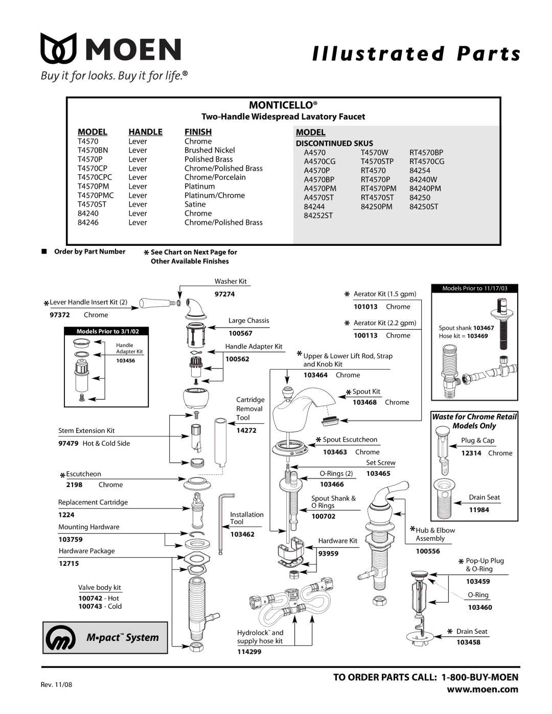 Moen 6600BN, 84246 manual Mpact System, Two-Handle Widespread Lavatory Faucet 