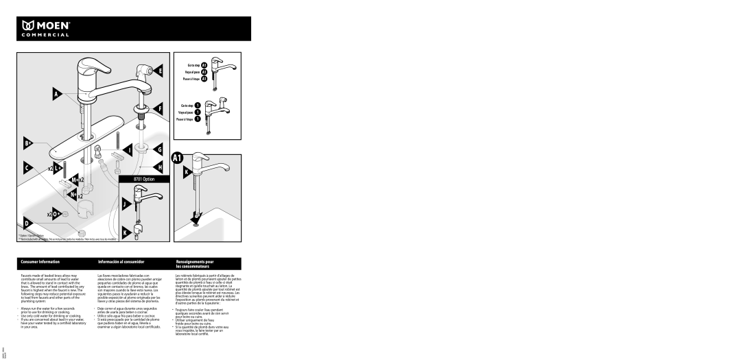 Moen 8701 Option X2 O, Go to step A1 Vaya al paso A1, Go to step Vaya al paso, Utilice sólo agua fría para beber o cocinar 