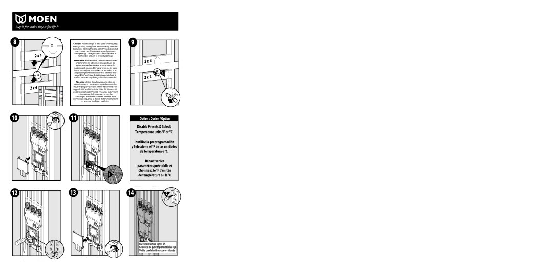 Moen IN51663C warranty Option / Opción / Option, Disable Presets & Select Temperature units F or C 