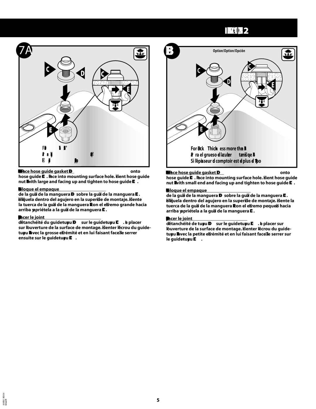 Moen INS10134-9 manual For Deck Thickness less than 1-1/4, For Deck Thickness more than 1-1/4 