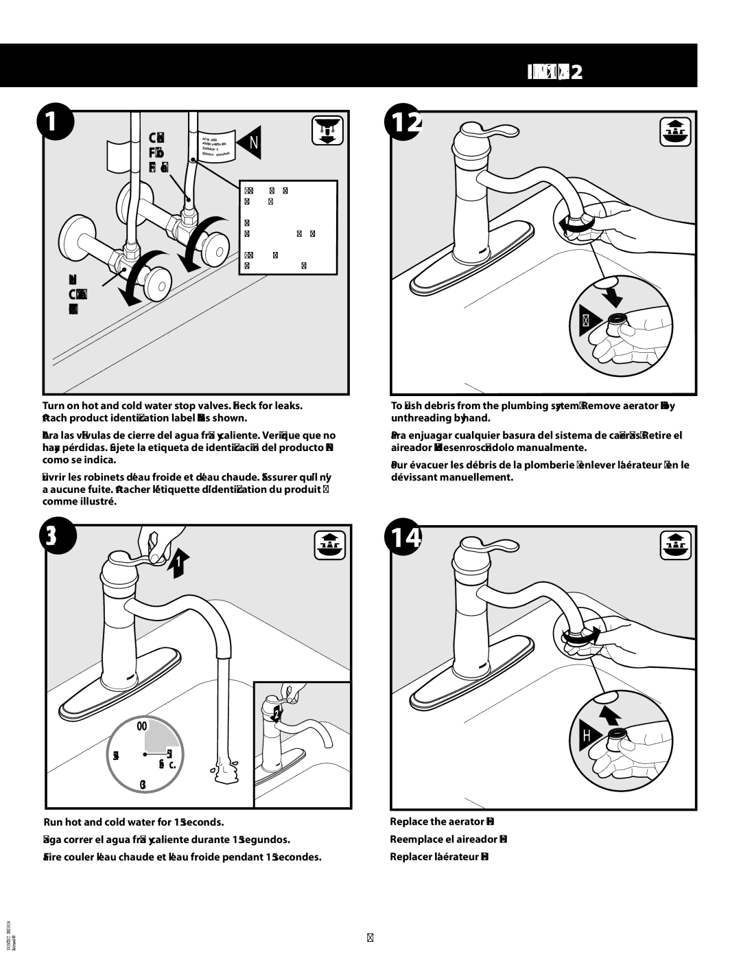 Moen INS10134-9 manual Sec, Run hot and cold water for 15 seconds 