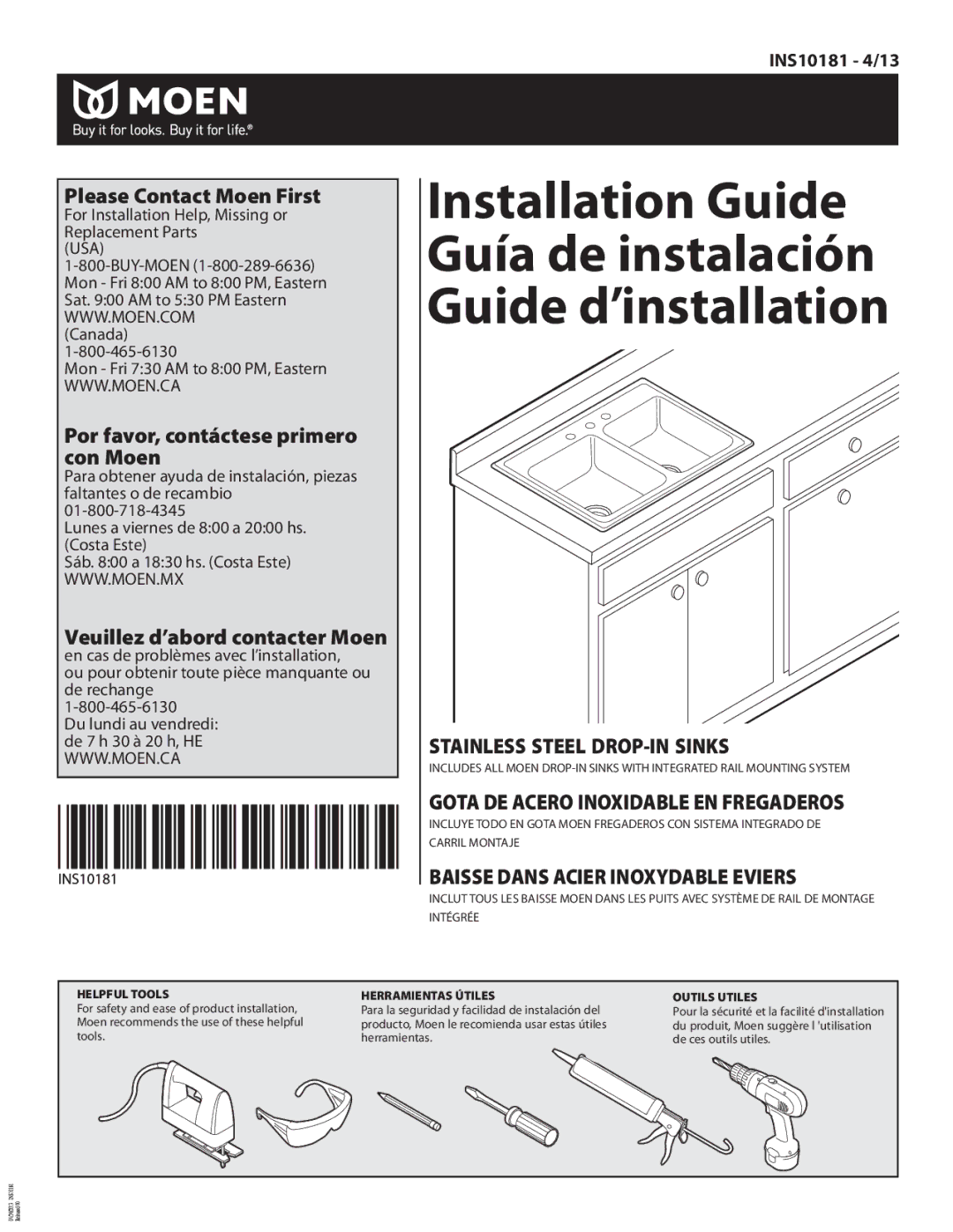 Moen INS10181 manual Installation Guide Guía de instalación Guide d’installation 