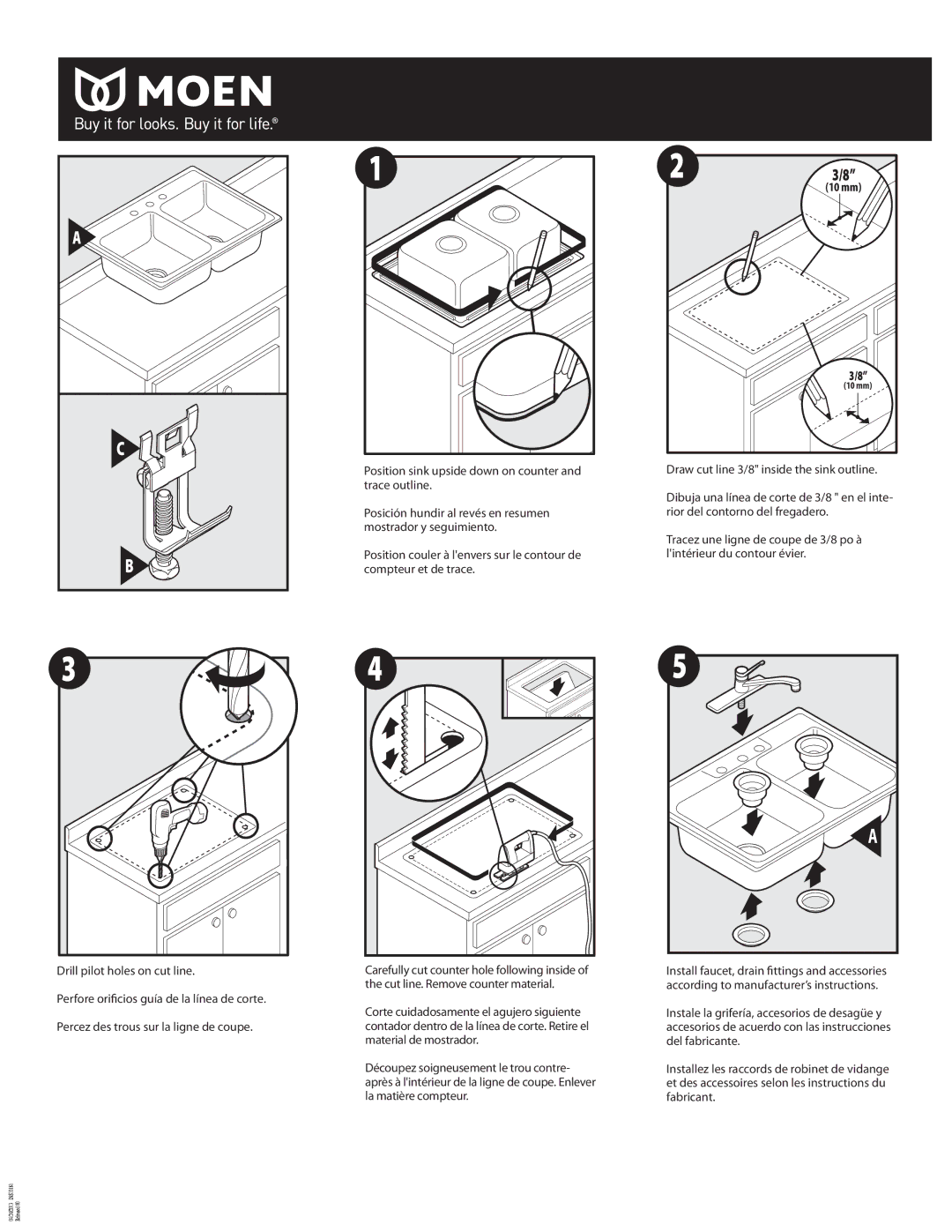 Moen INS10181 manual Drill pilot holes on cut line 