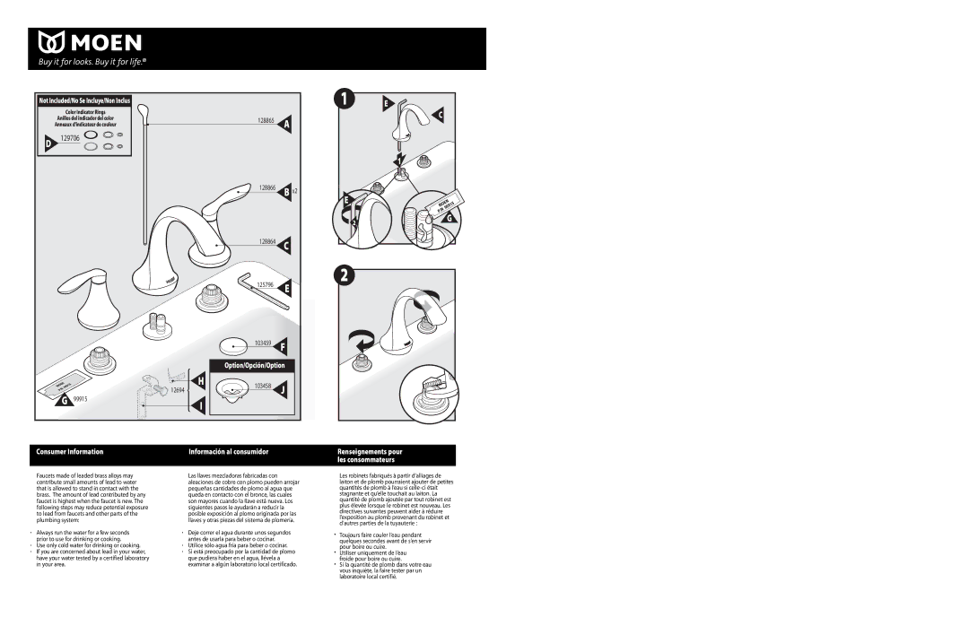 Moen INS1183-1205 warranty Utilice sólo agua fría para beber o cocinar, Not Included/No Se Incluye/Non Inclus 