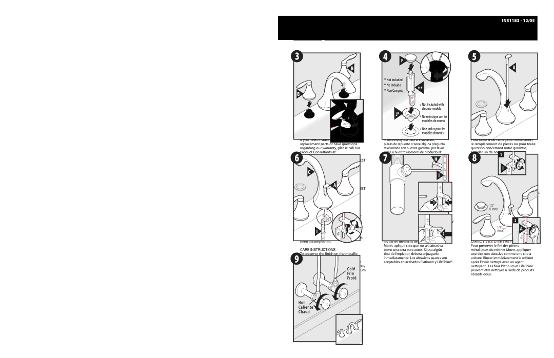 Moen INS1183-1205 warranty Moen Incorporated Al Moen Drive North Olmsted, Ohio, INS1183- 12/05, En la República Mexicana al 