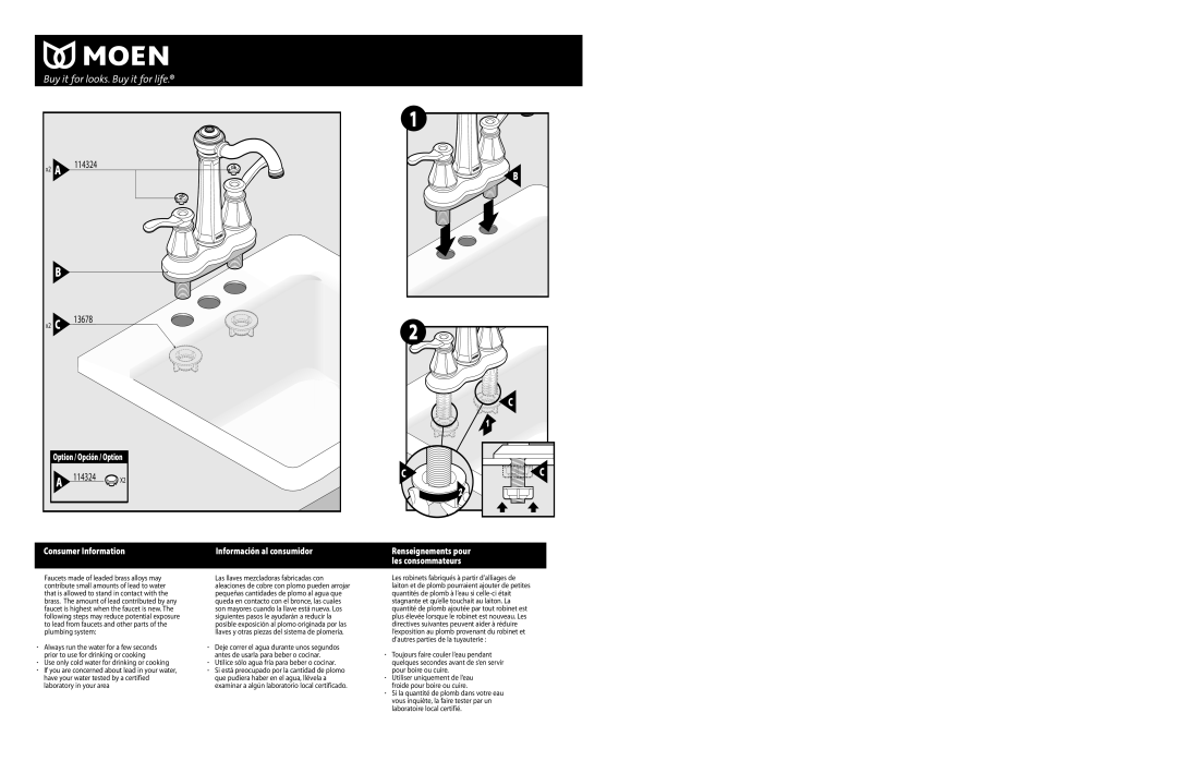 Moen INS1261A - 3/06 warranty 114324, Utilice sólo agua fría para beber o cocinar 