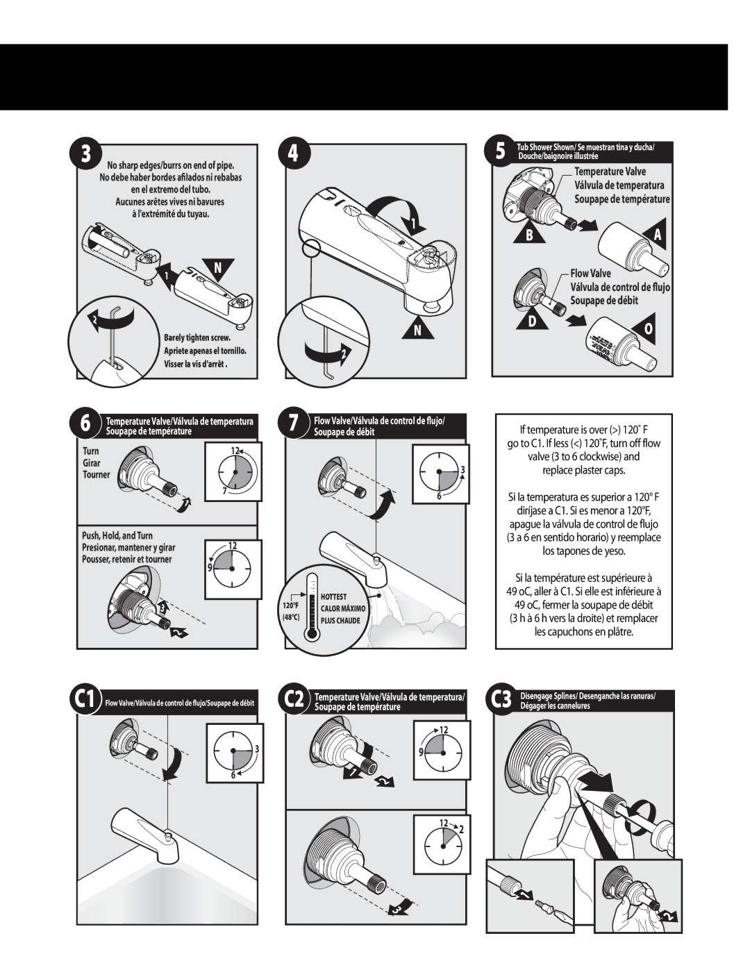 Moen INS1282D-3/11 warranty Flow Valve Válvula de control de flujo Soupape de débit 