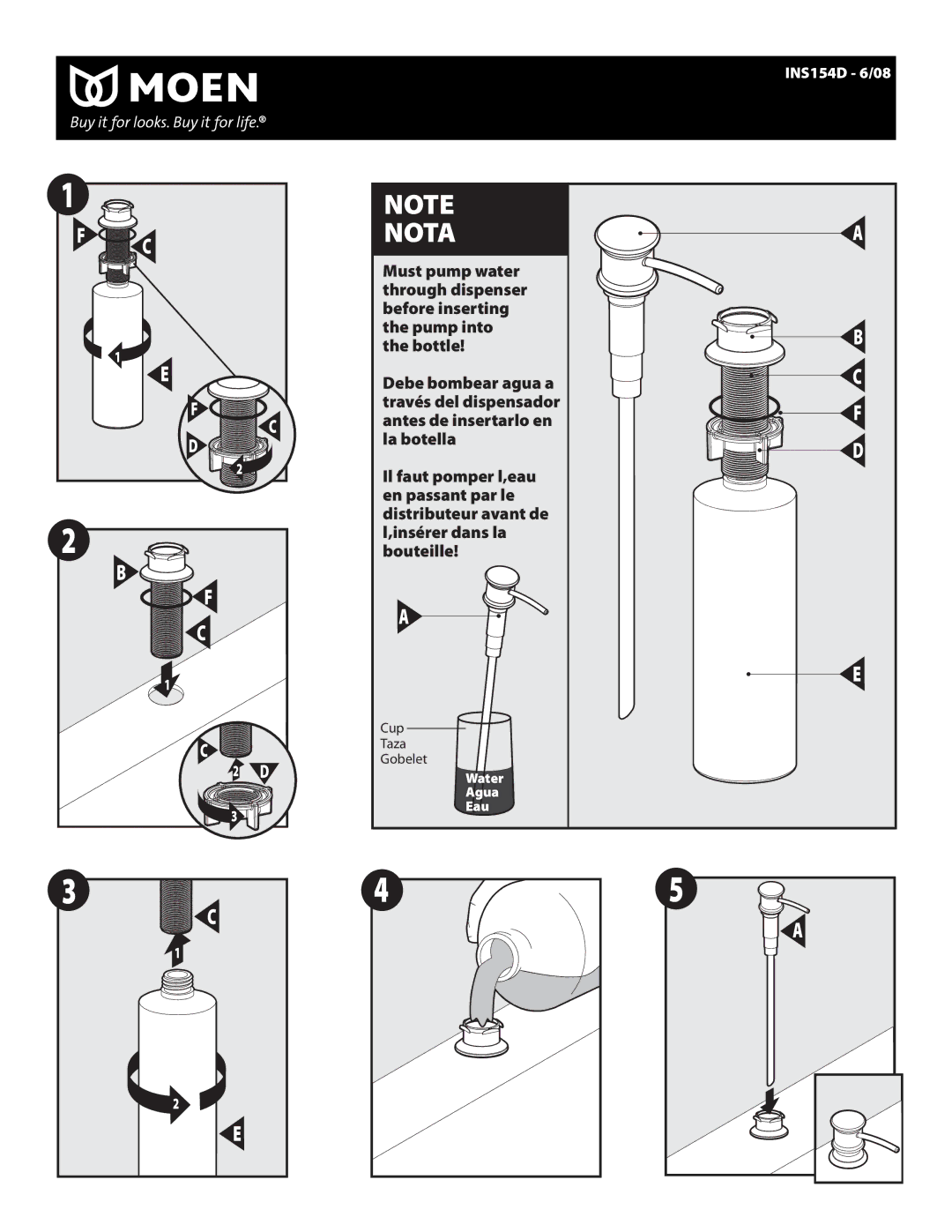 Moen INS154D warranty Nota 