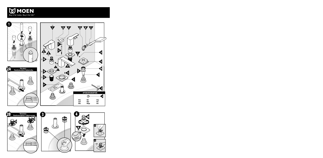 Moen INS1905B- 3/11 warranty X2 N X2 O, Blue Red Grey Azul Rojo Gris Bleu Rouge 