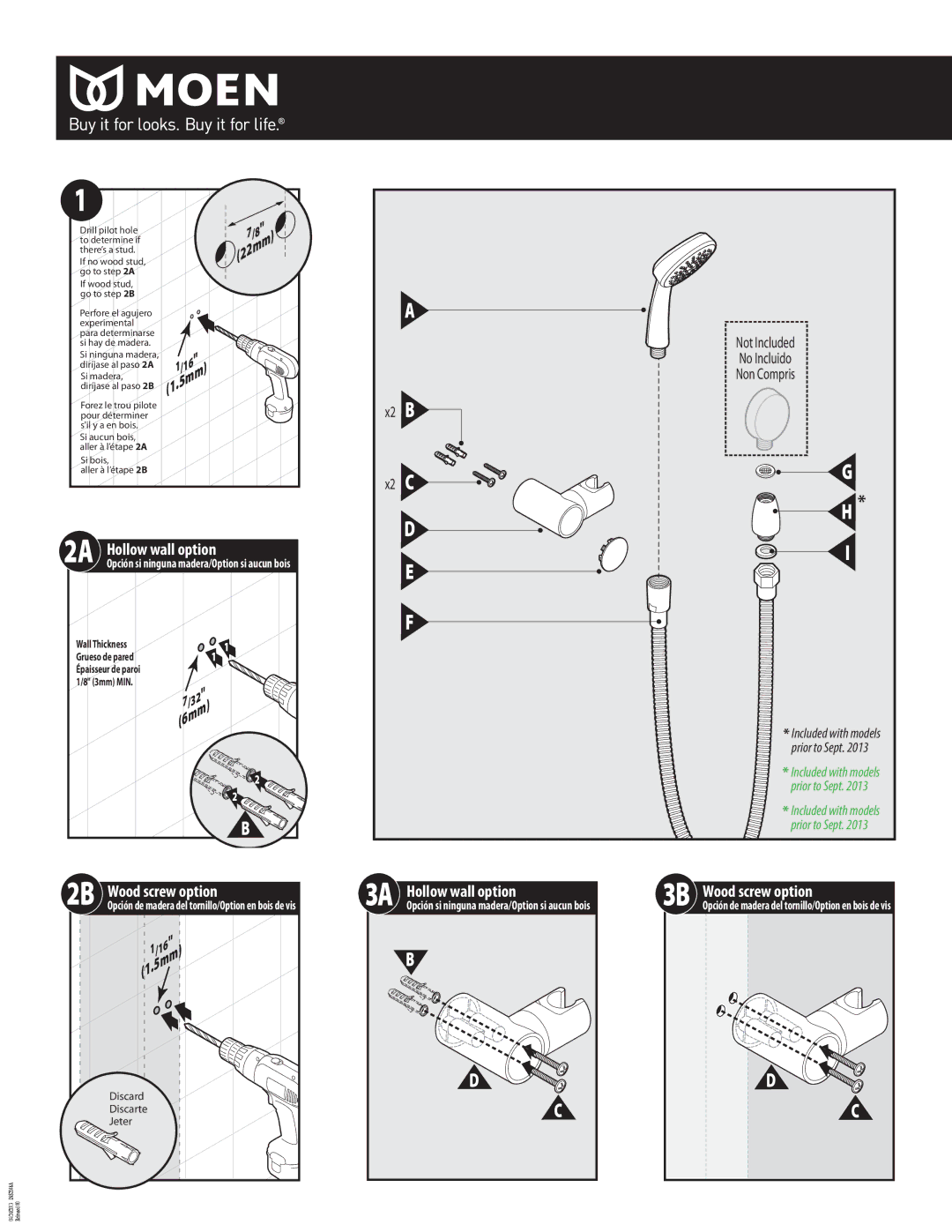 Moen INS2048A, 3865 SERIES manual Wood screw option 