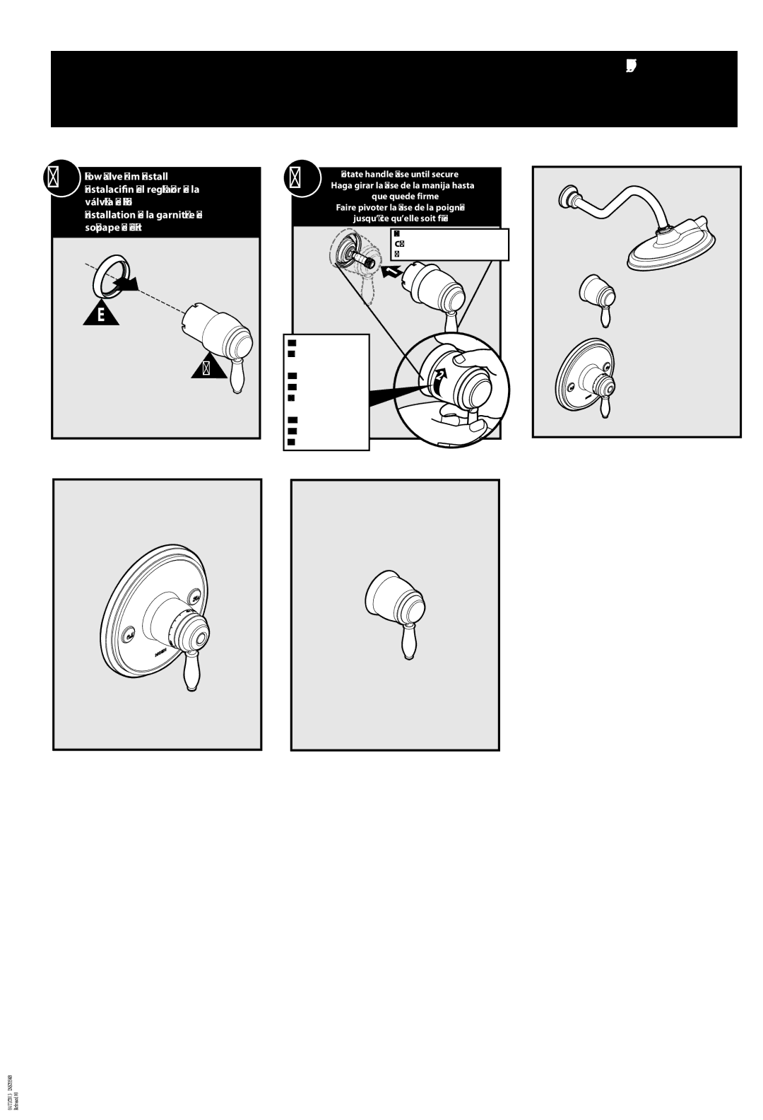 Moen INS2058B - 4 warranty Rotate handle base until secure, Haga girar la base de la manija hasta, Que quede firme 