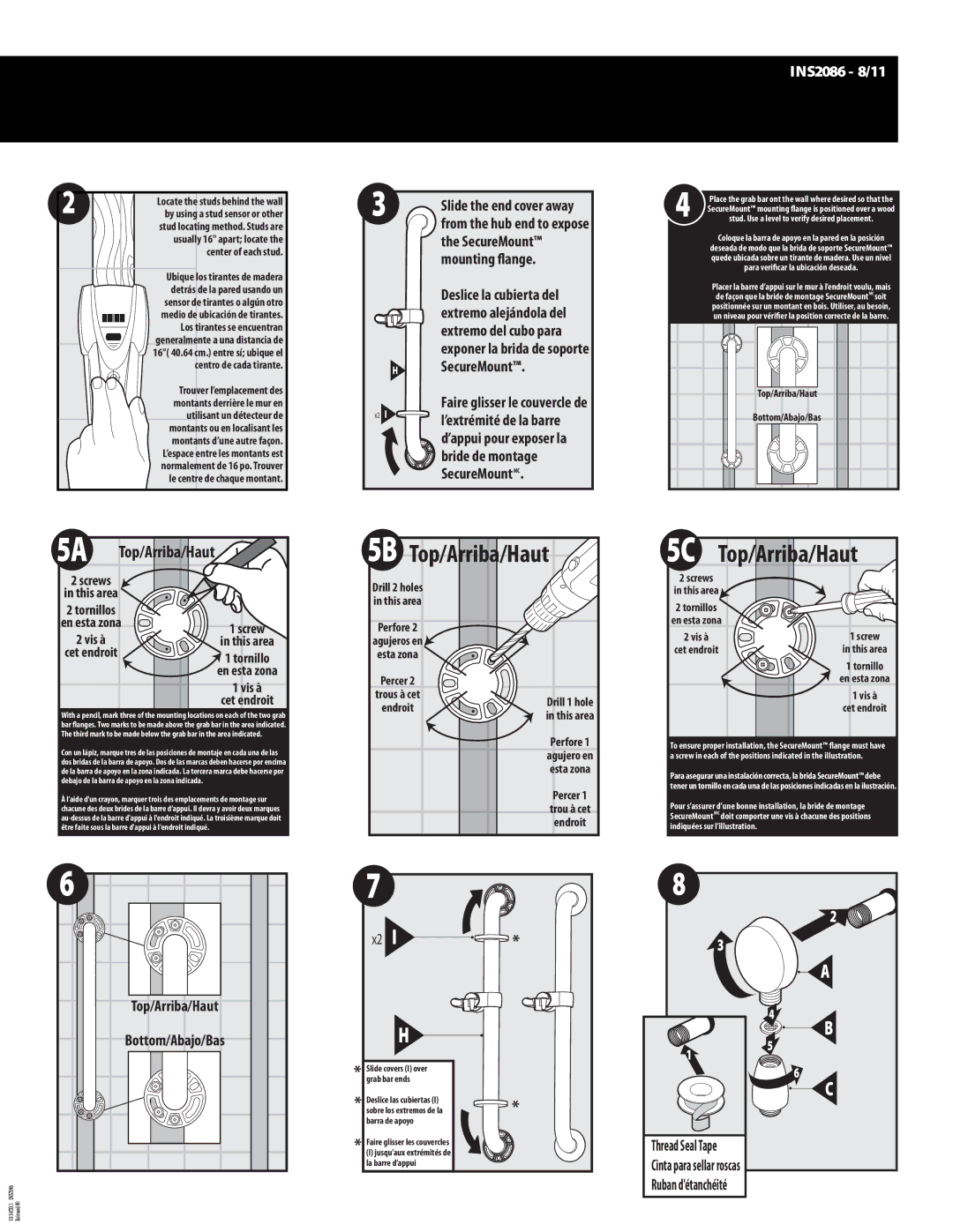 Moen INS2086 - 8 warranty 5B Top/Arriba/Haut 