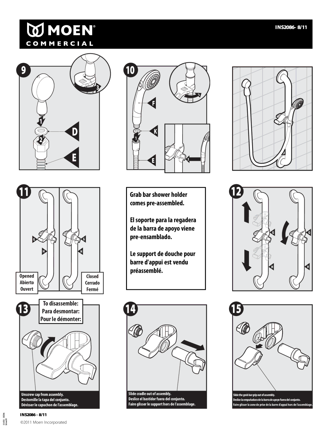 Moen INS2086 - 8 warranty Le support de douche pour barre dappui est vendu préassemblé 