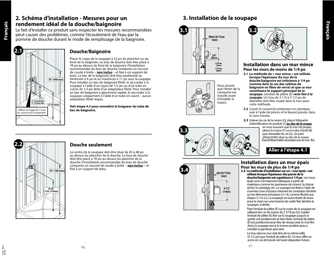 Moen INS2151A-9, 11 Schéma d’installation Mesures pour un, Rendement idéal de la douche/baignoire, Aller à létape 